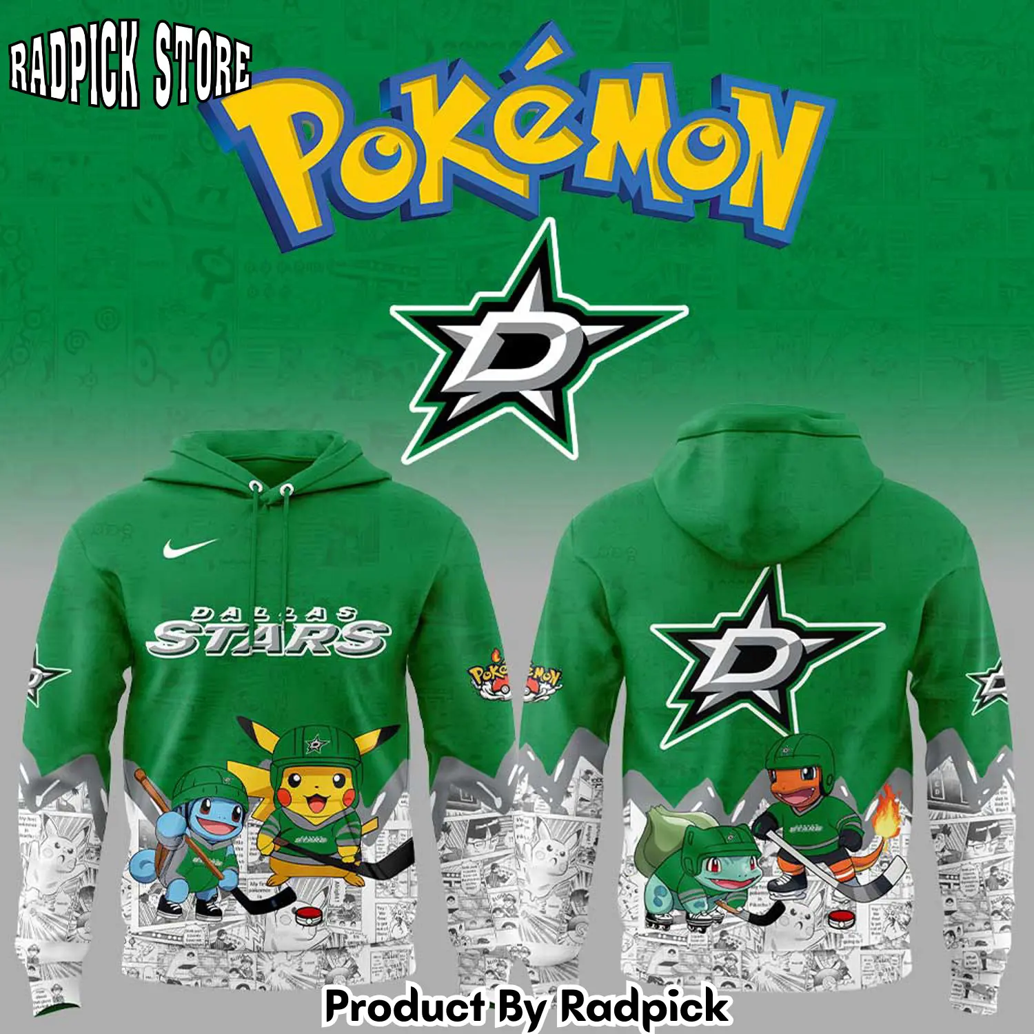 Dallas stars x pokemon new hoodie joggers hoodie and long pants set rp291780